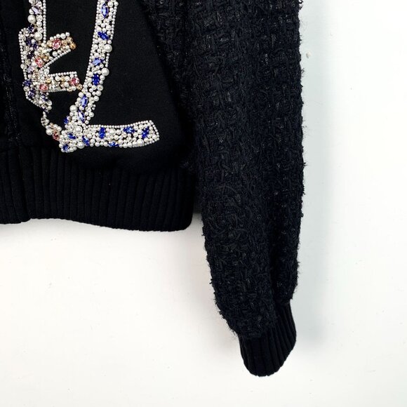 Chanel Black Textured Knit Zip-Up Jacket With Crystal Embellished Pockets - Picture 5 of 8